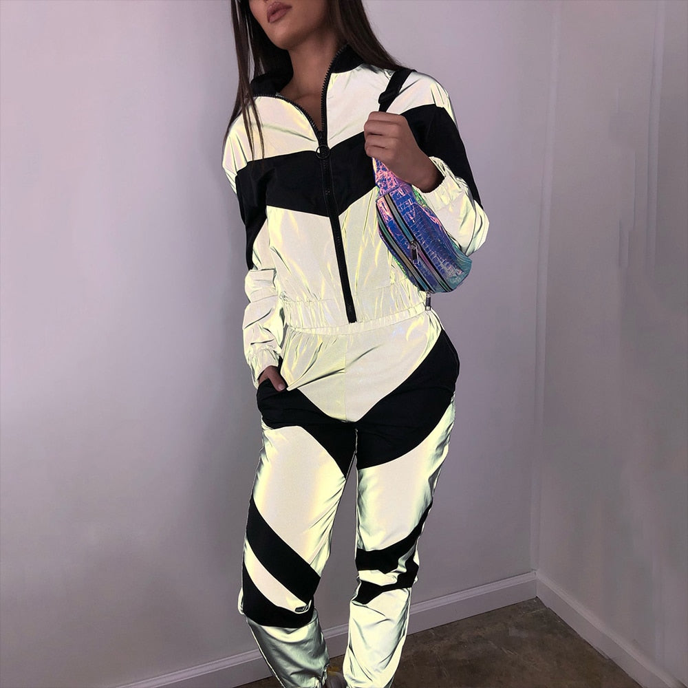 REFLECTIVE Tracksuit Women Two Piece Pants Set Summer Wear