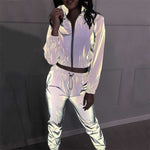 Load image into Gallery viewer, REFLECTIVE Tracksuit Women Two Piece Pants Set Summer Wear
