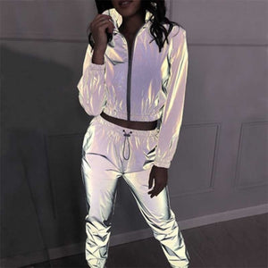 REFLECTIVE Tracksuit Women Two Piece Pants Set Summer Wear