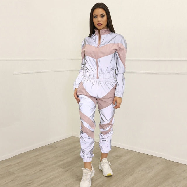 REFLECTIVE Tracksuit Women Two Piece Pants Set Summer Wear