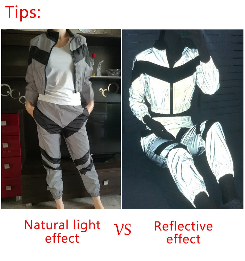 REFLECTIVE Tracksuit Women Two Piece Pants Set Summer Wear